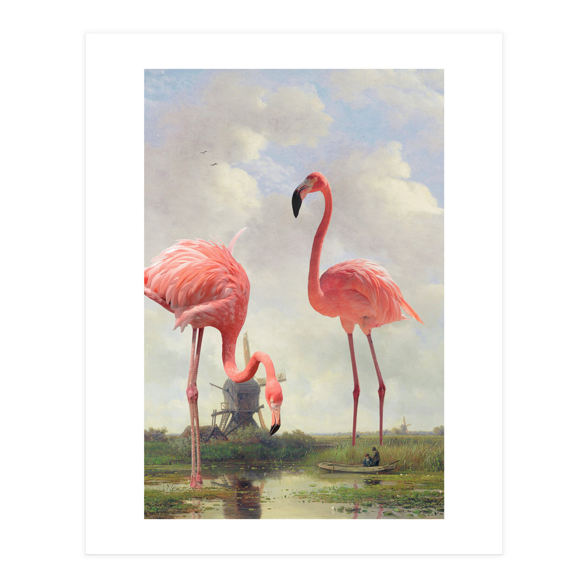 Fishing With Flamingos (Print Only)