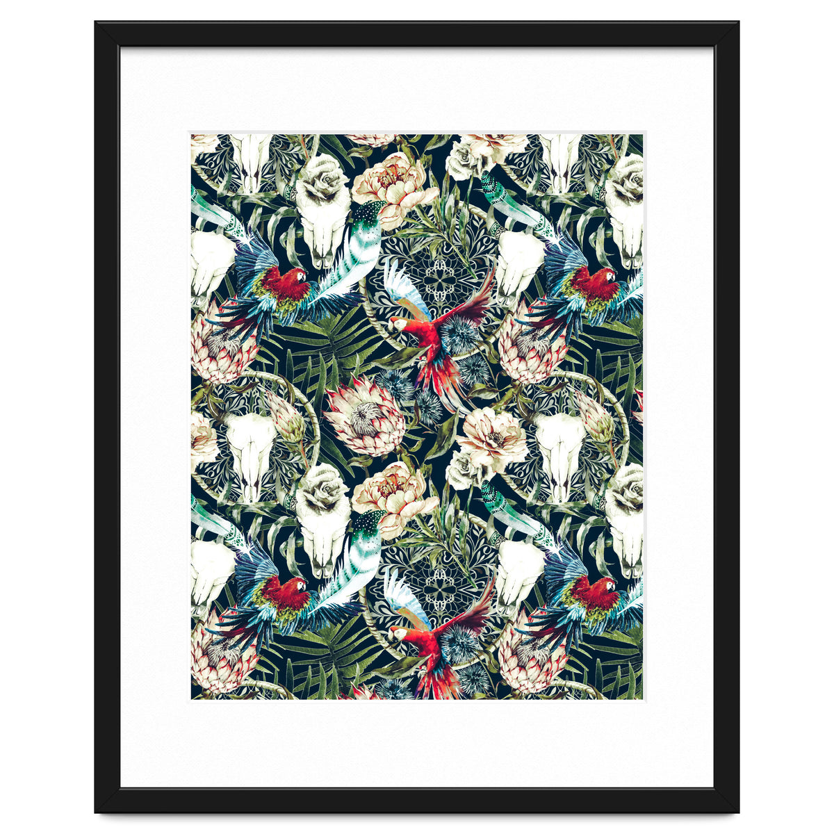 Dark pattern boho skull tropical