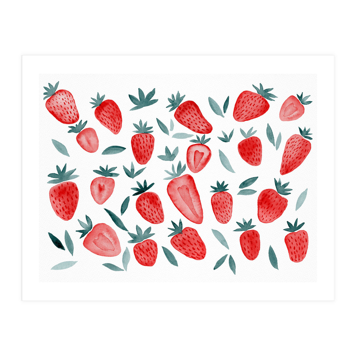 Strawberries - red and teal (Print Only)