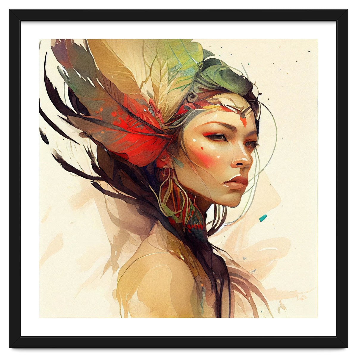 Watercolor Floral Indian Native Woman #14