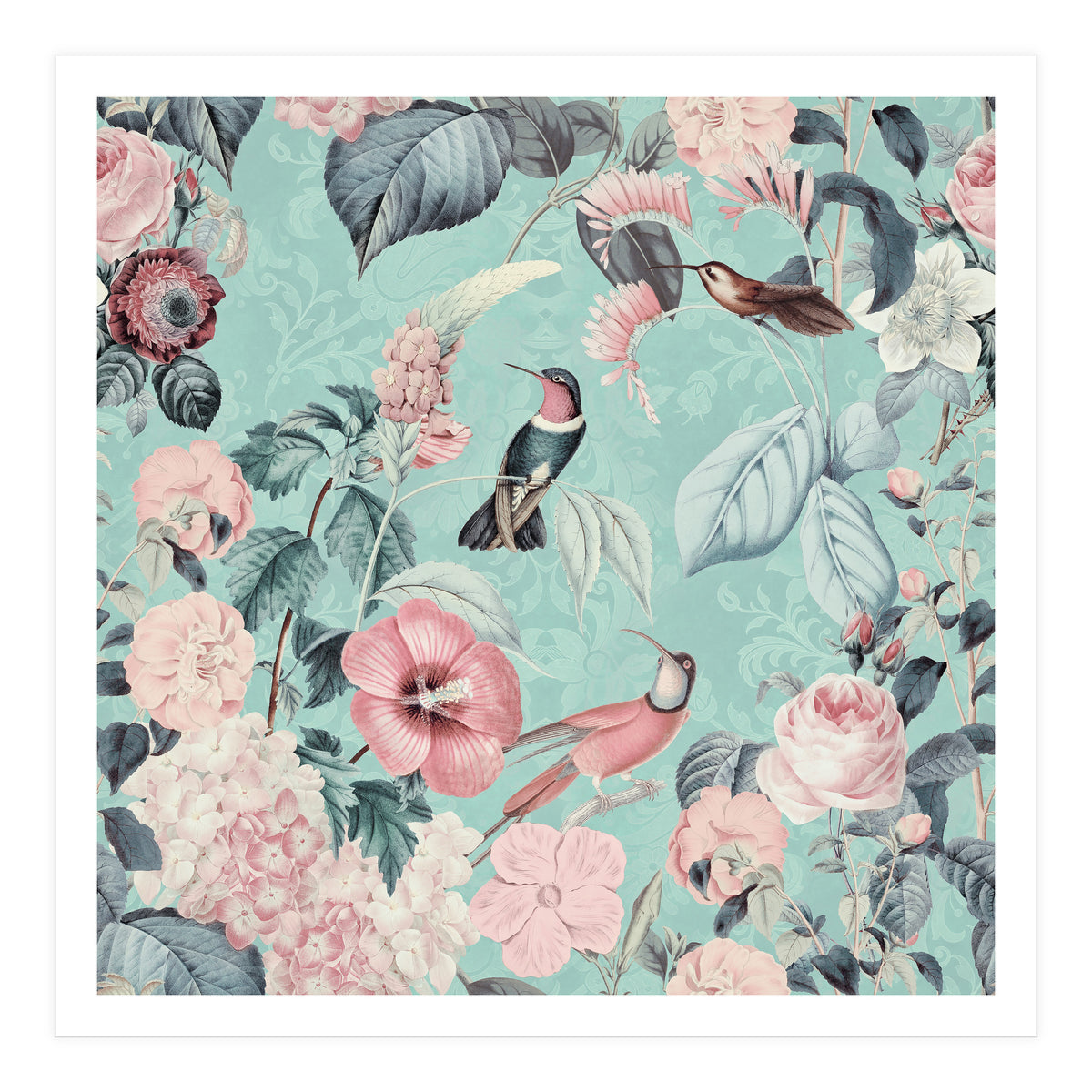 Pastel Hummingbirds Square (Print Only)