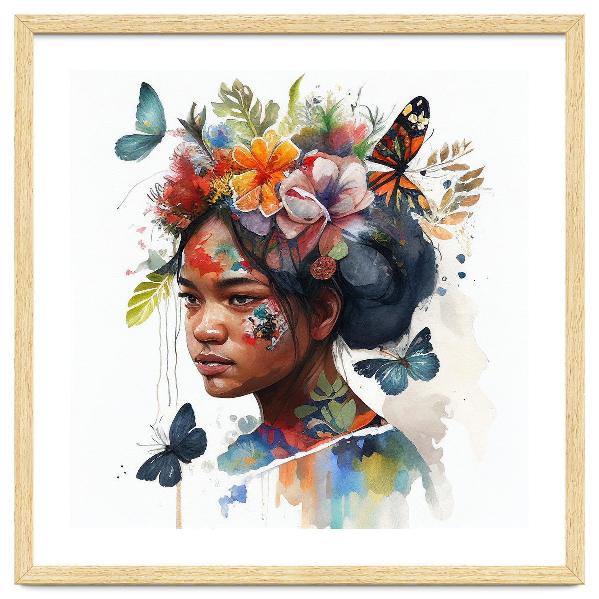Watercolor Floral Indonesian Native Woman #2