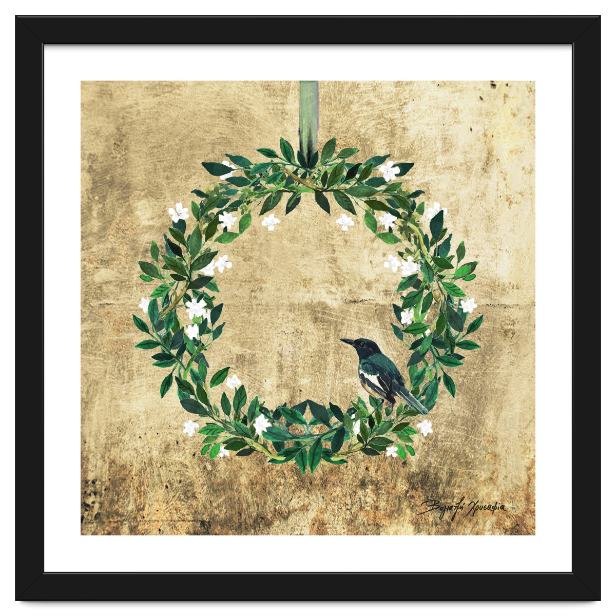 Wreath #White Flowers & Bird #Royal collection