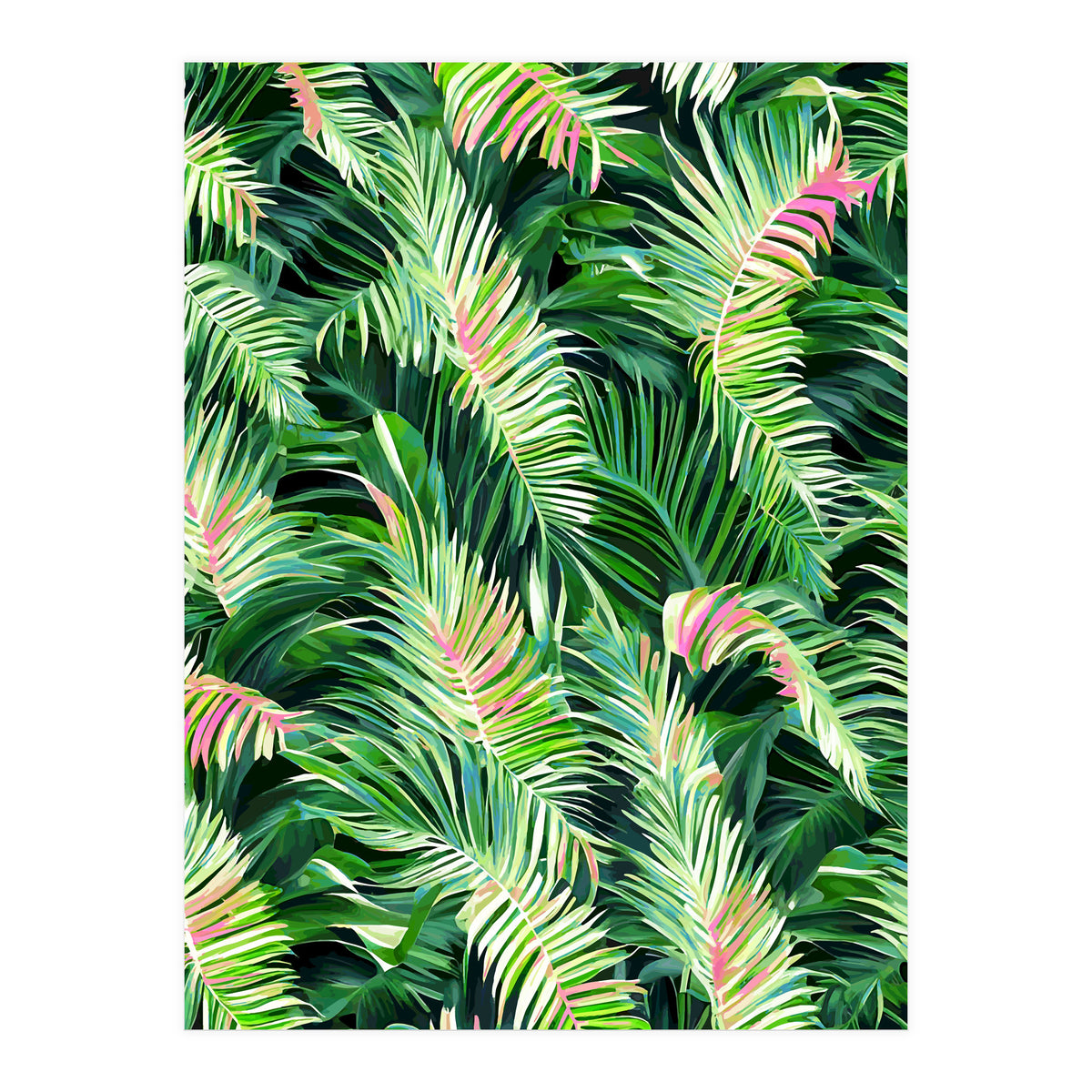 Palm & Peace Art Print, Tropical Botanical Jungle Canvas Print, Nature Painting Plants Forest Poster (Print Only)