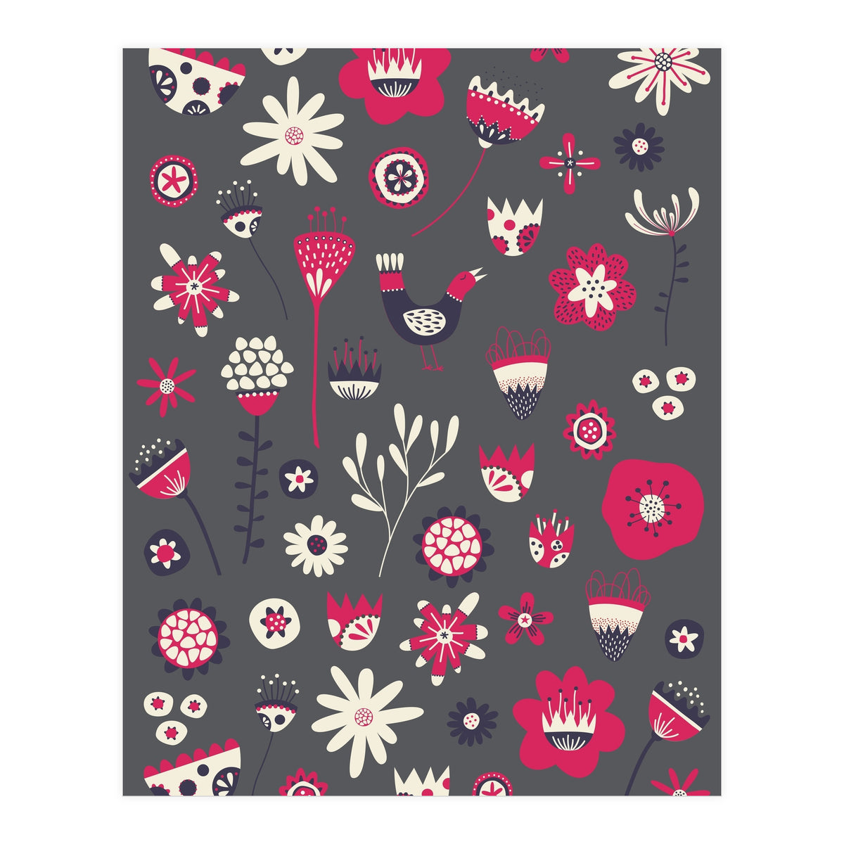 Spring Folk Floral Grey (Print Only)