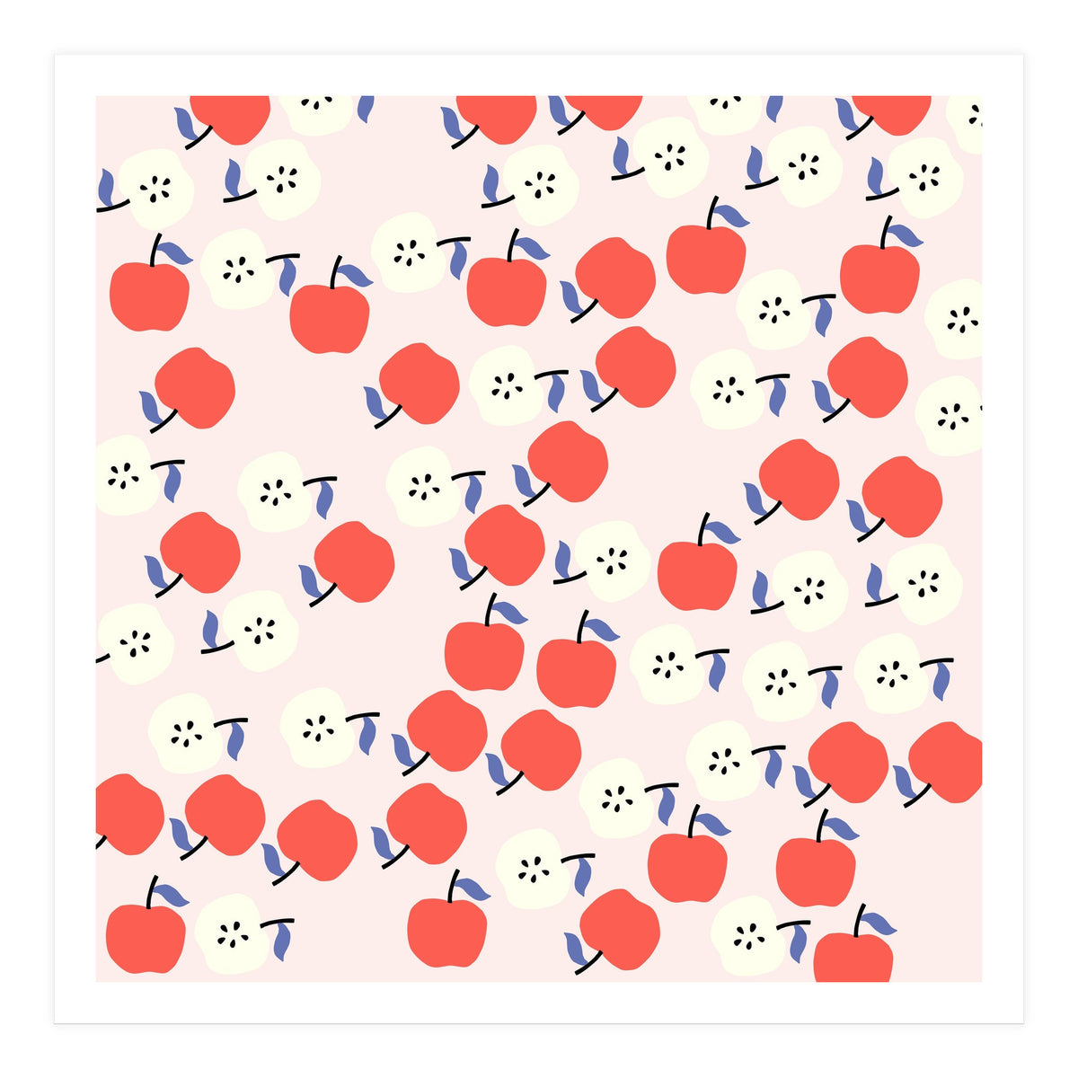 Cute Red Apples Pattern on Pink Background (Print Only)