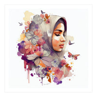 Watercolor Floral Muslim Arabian Woman #6 (Print Only)