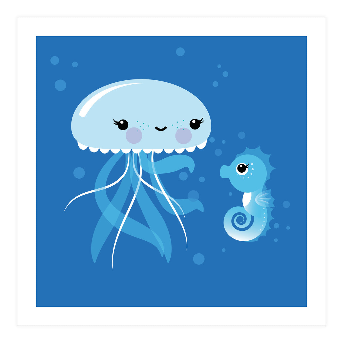 Best Friends Kawaii Jellyfish And Seahorse (Print Only)