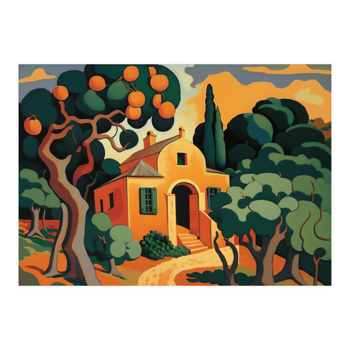 Orange House, Orange Tree Painting (Print Only)