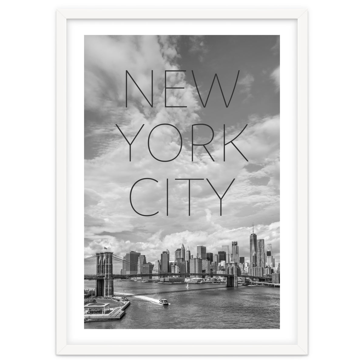 NYC Brooklyn Bridge & Lower Manhattan | Text & Skyline