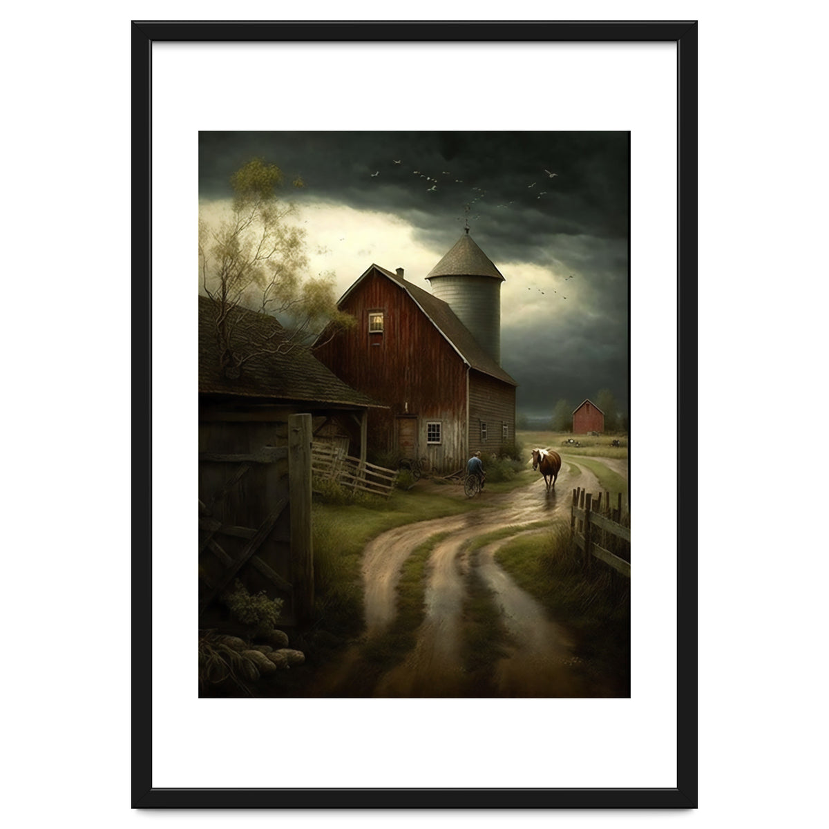 19th Century Farm Scene Oil Painting