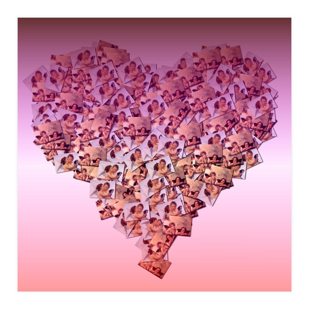 Heart collage of cuddling Cupid like characters (Print Only)
