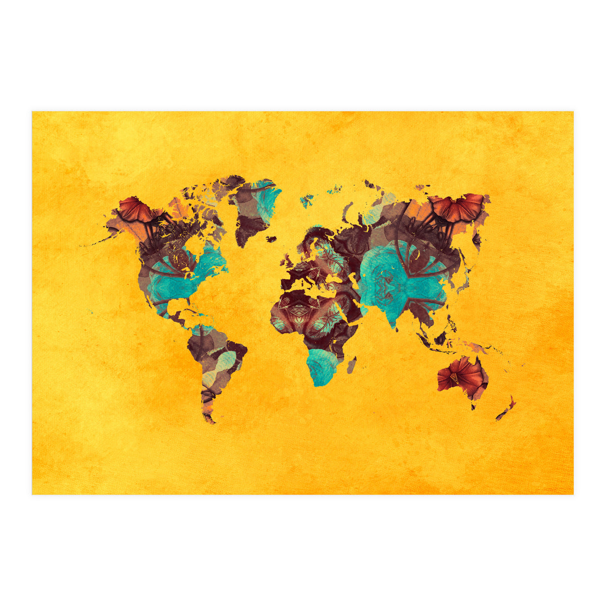 world map yellow art (Print Only)