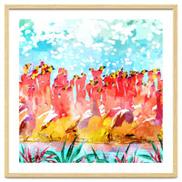 Save The Tropics Series Flamingo Flock Watercolor Painting