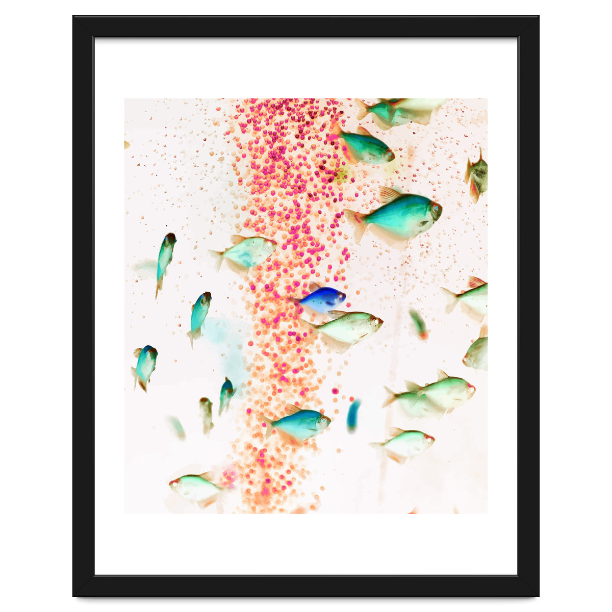 Something Fishy, Pink Bubbles & Blue Green Fish Graphic Design Digital Eclectic Surrealism