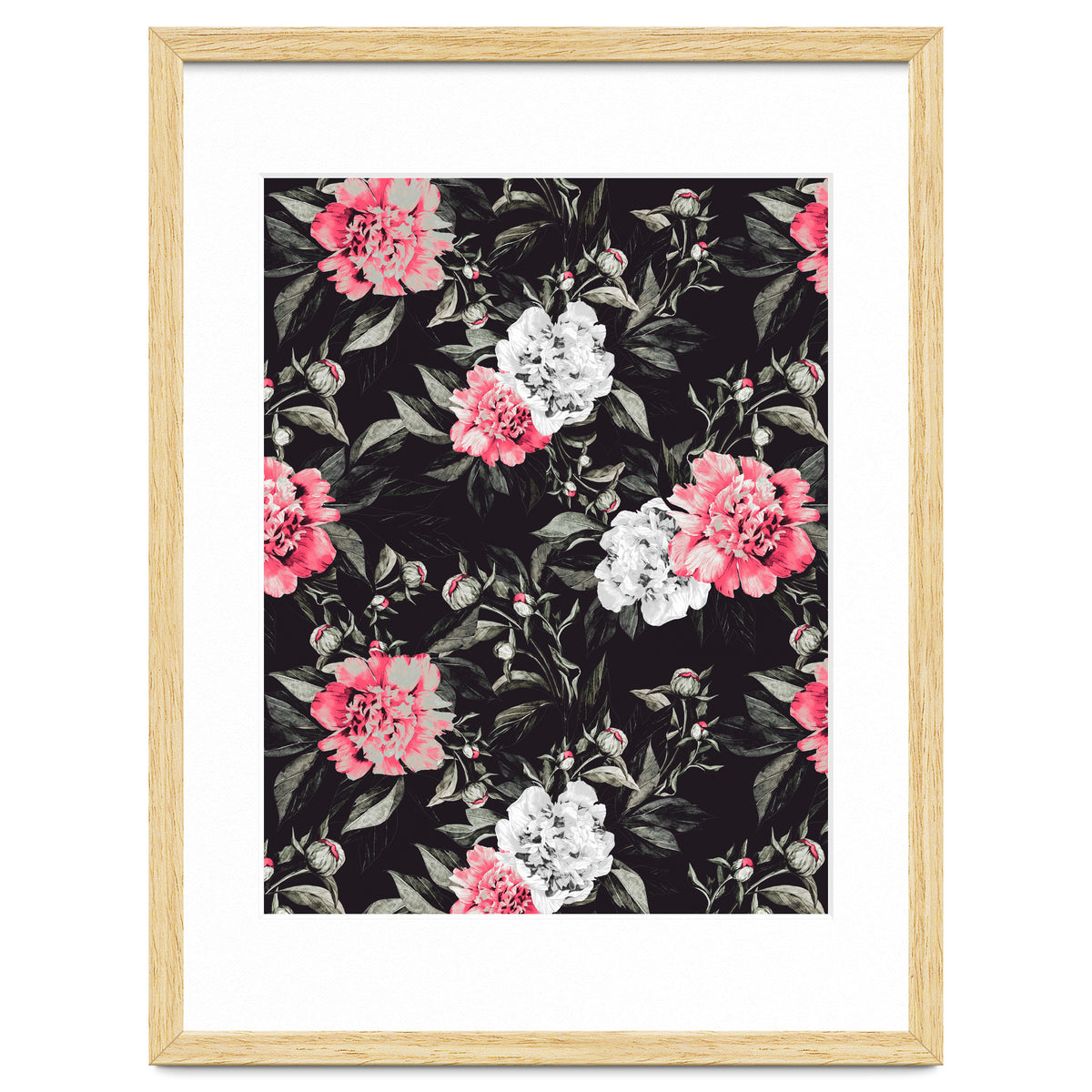 Floral pink - black & white dark
