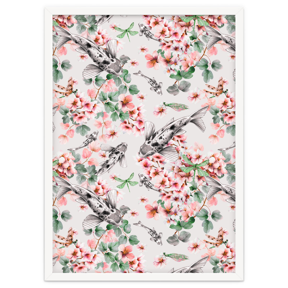 Asian fish among flowers