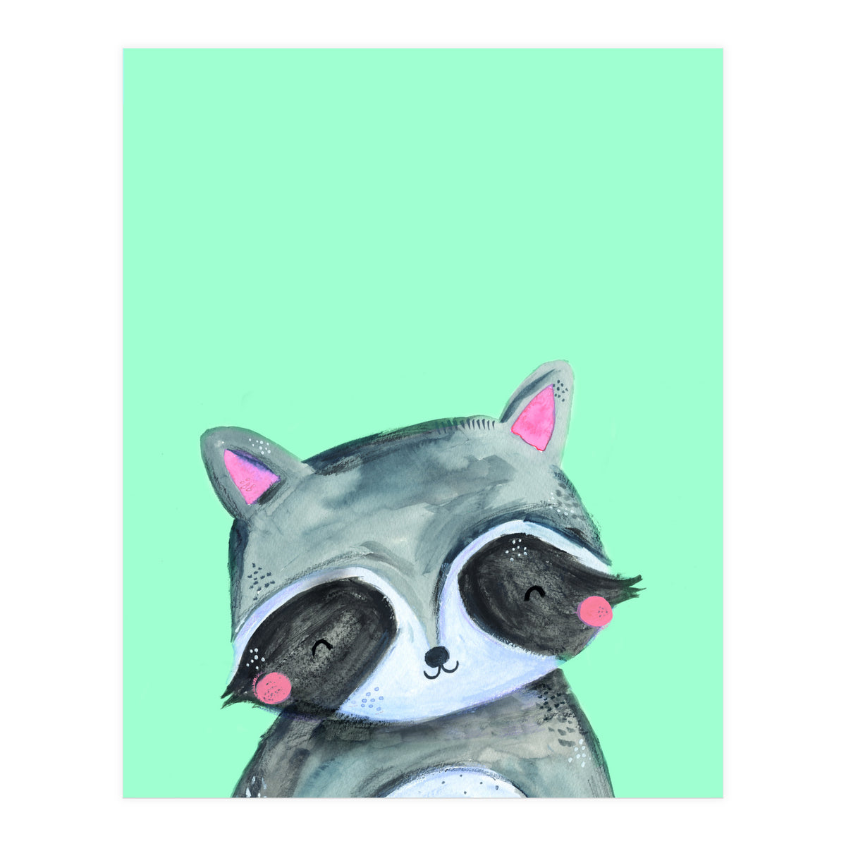 Woodland Racoon On Mint (Print Only)