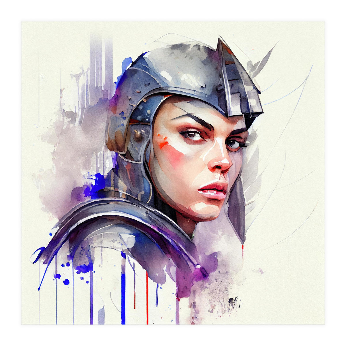 Watercolor Medieval Soldier Woman #3 (Print Only)