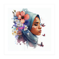Watercolor Floral Muslim Arabian Woman #3 (Print Only)