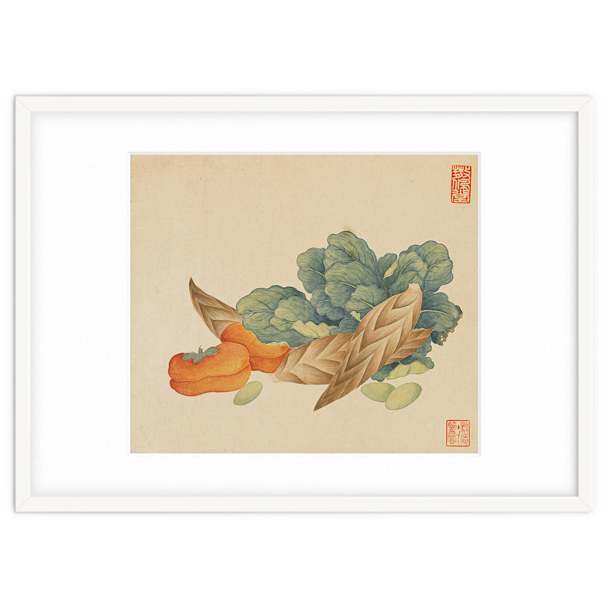 Wang Chengyu~flowers And Vegetables, Vegetables, Fruits, Chinese Cabbage, Lentils, Bamboo Shoots, Persimmons
