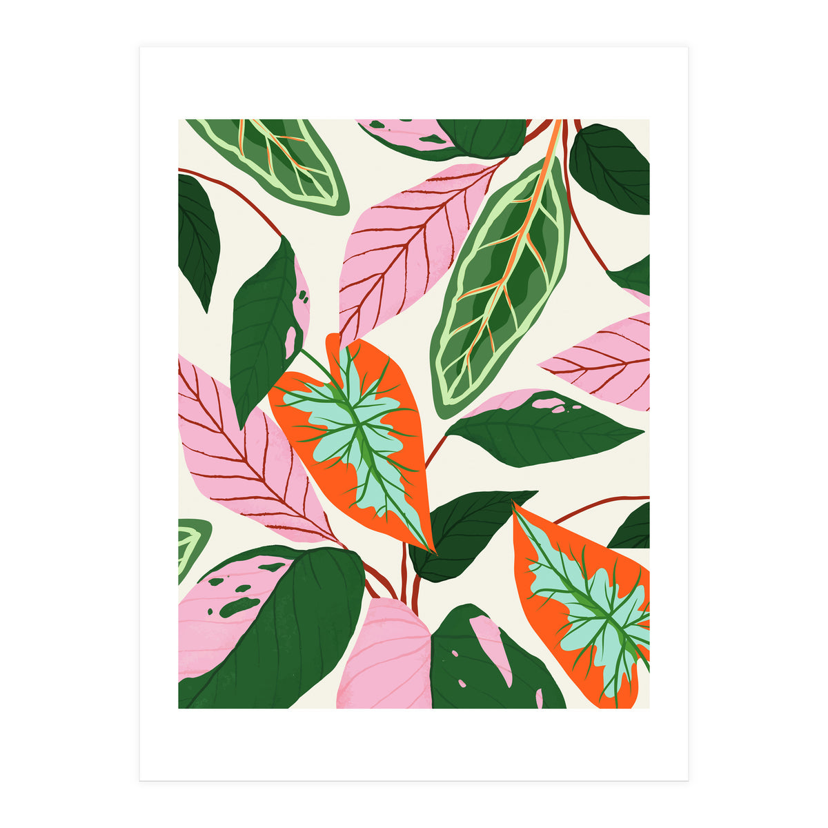 The Inseparable V.02, Nature Botanical Plants, Blush Leaves Modern Bohemian, Pastel Illustration Garden (Print Only)