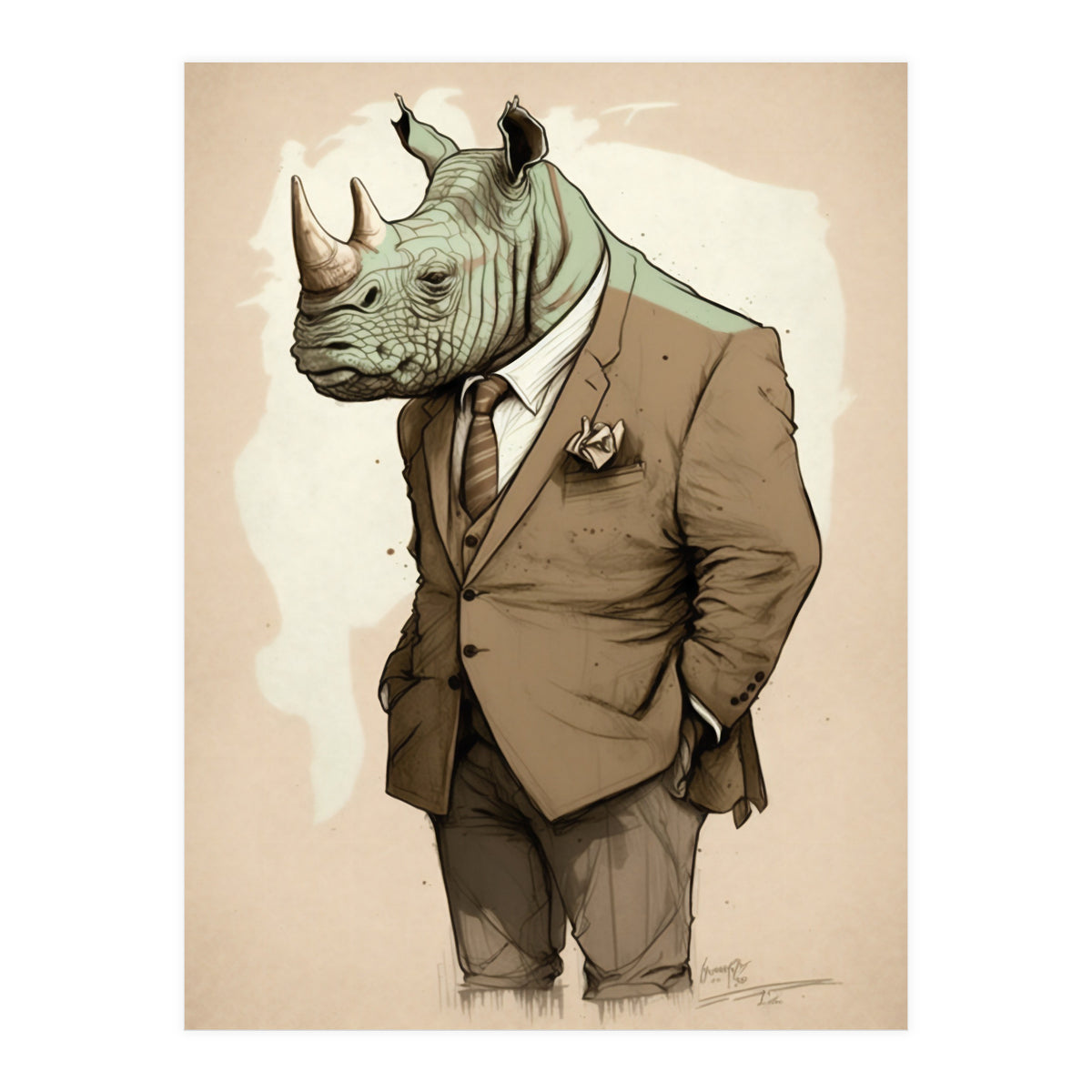 Dapper Rhino Fashion Sketch (Print Only)