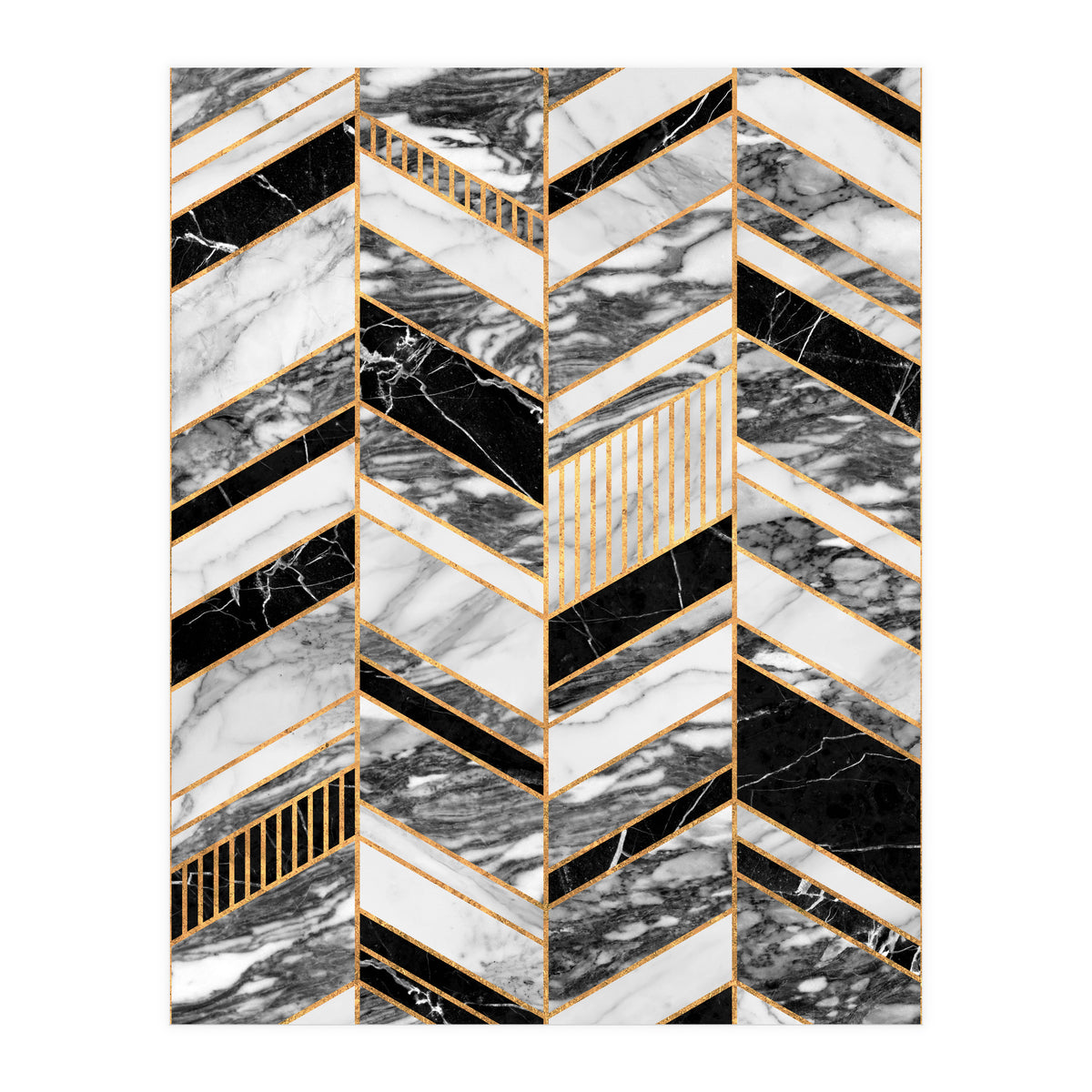 Abstract Chevron Pattern - Black and White Marble (Print Only)