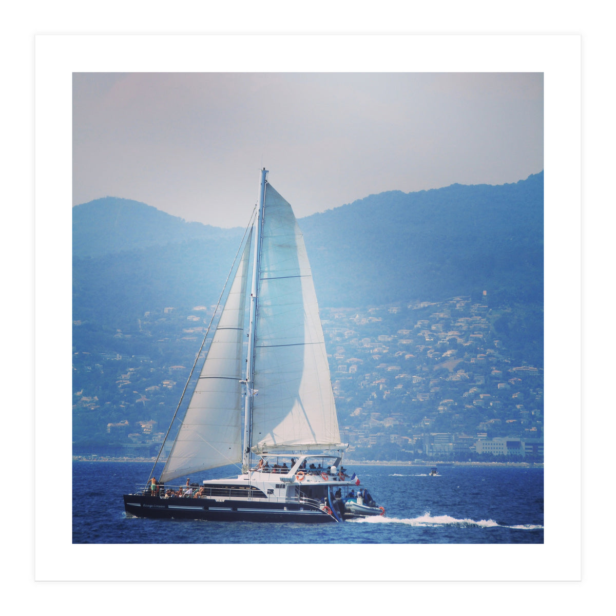 Modern yacht with white sails (Print Only)