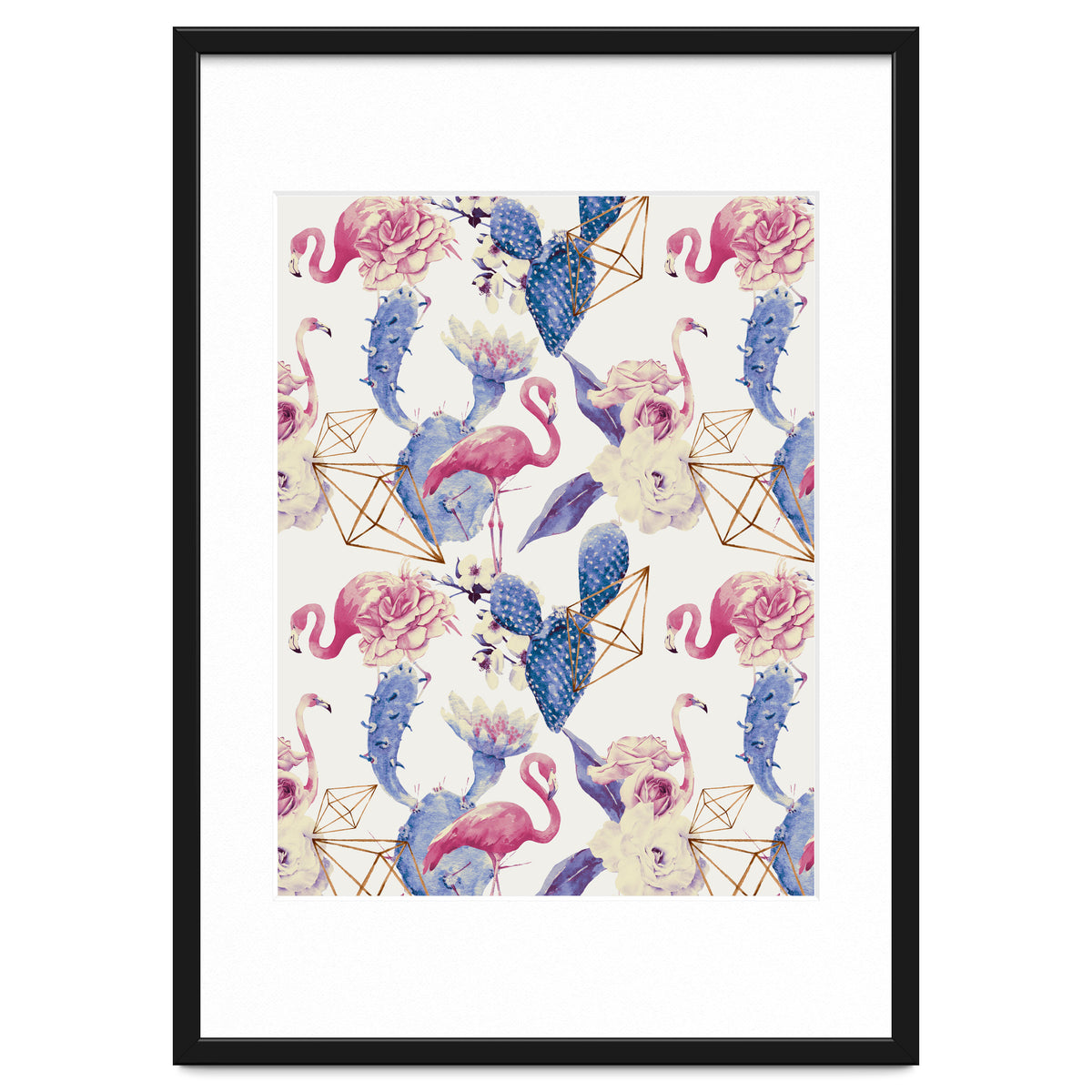 Flamingos, geometric and flowers 02