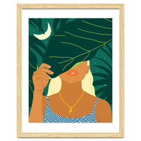 To The Moon & Never Back | Jungle Dreamer Bohemian Tropical Soul | Forest Nature Woman Illustration