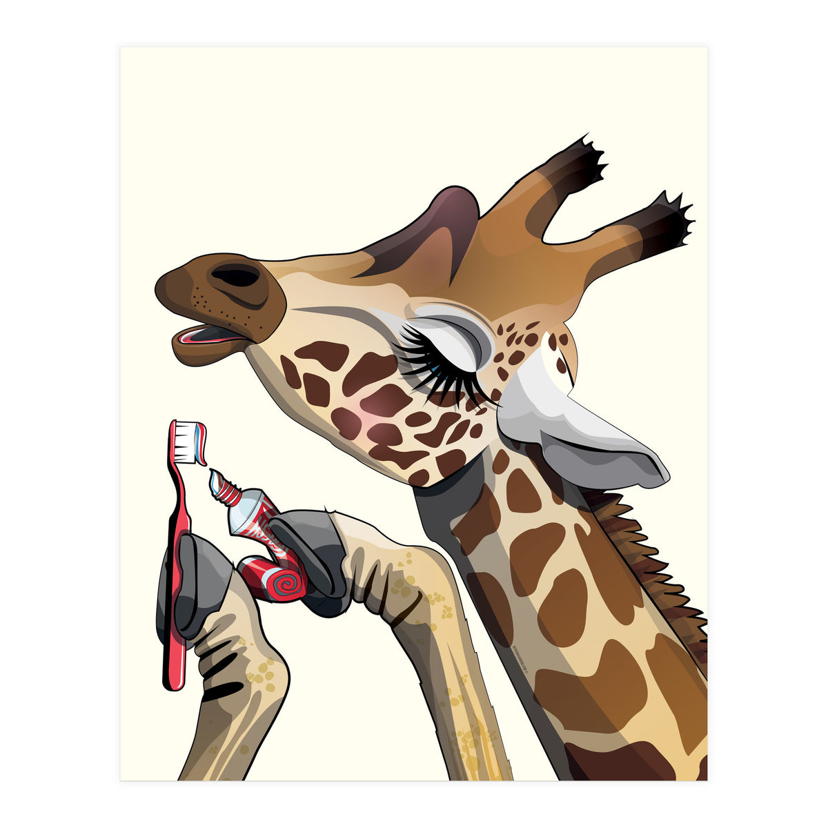 Giraffe Brushing Teeth, Funny Bathroom Humour (Print Only)