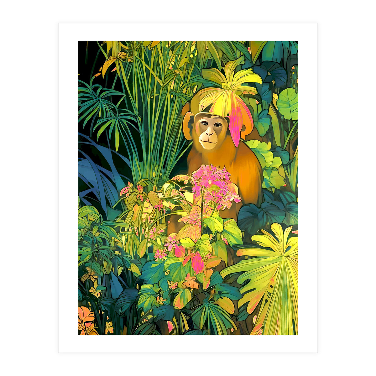 Daydreamer, Coming of Age Monkey Tropical Jungle Plants, Wildlife Botanical Nature Forest Bohemian Animals (Print Only)