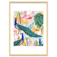 Utopia, Tropical Wildlife Animals, Flamingo Peacock Seagull Vintage Botanical Palm