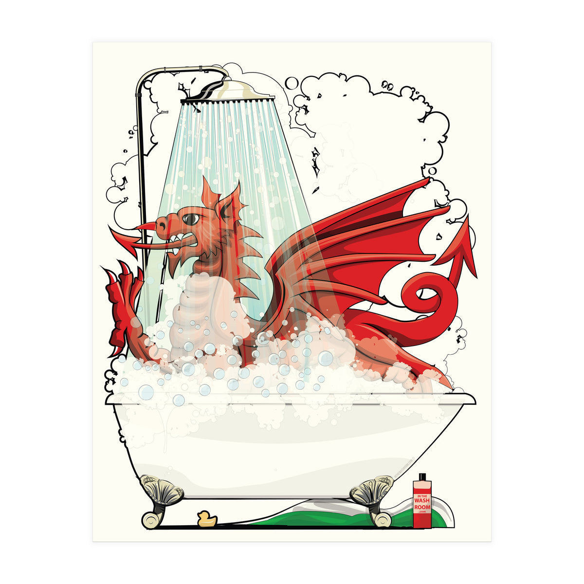 Welsh Dragon in the Bath, Funny Bathroom Humour, Wales, Britain, United Kingdom  (Print Only)