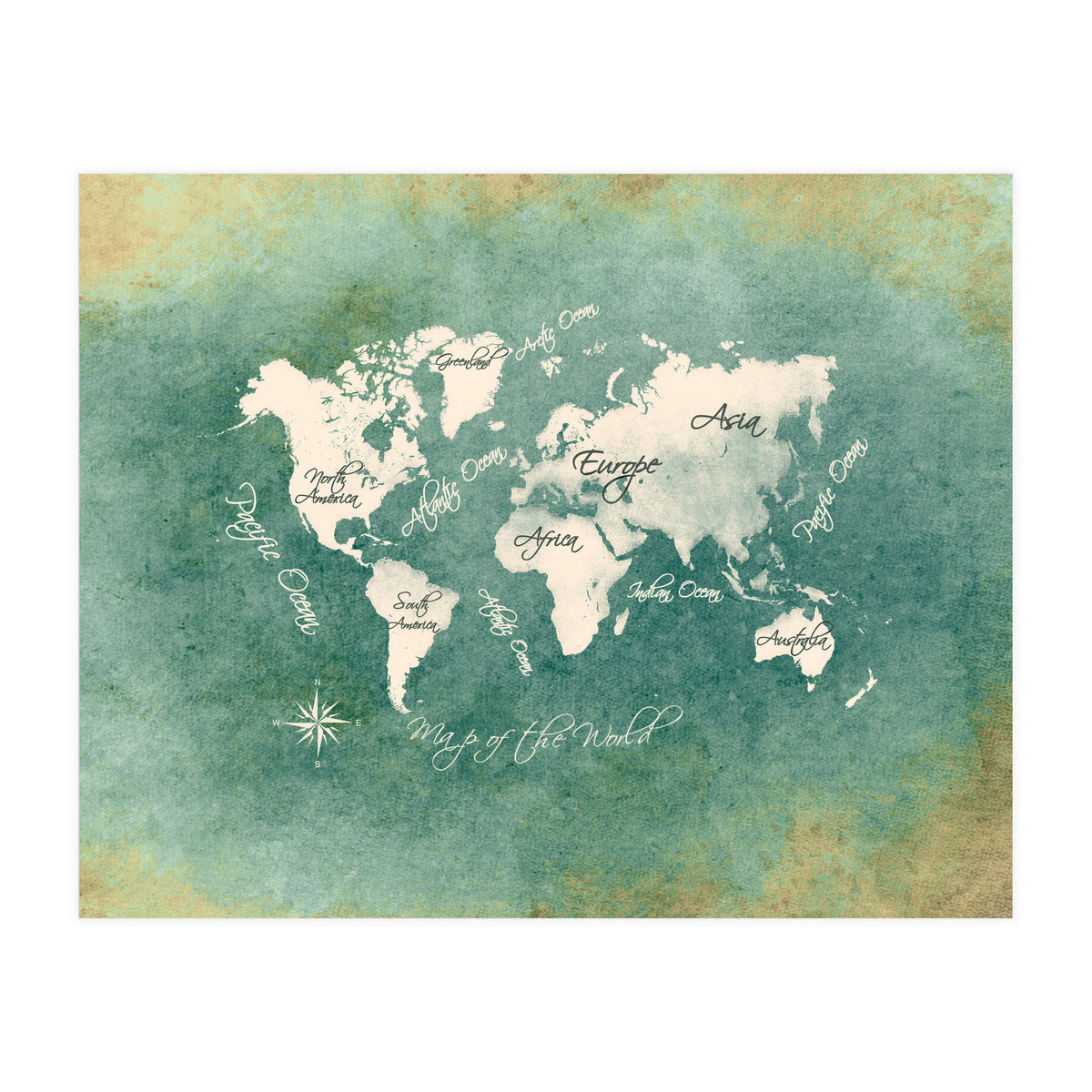 World Map White Green (Print Only)
