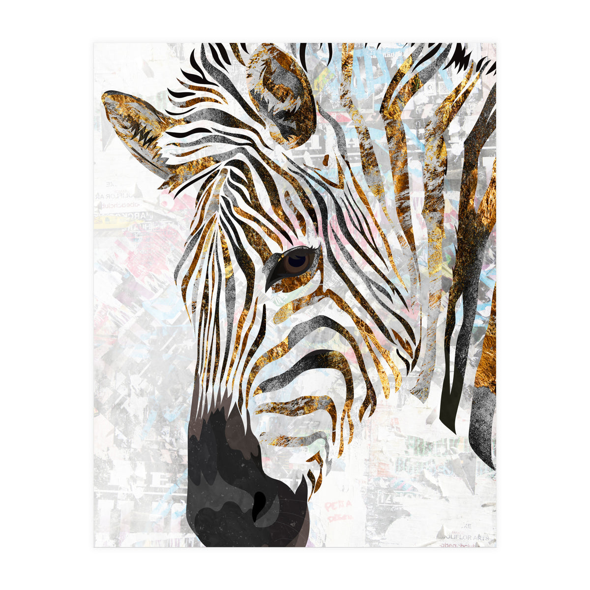 Grungy Zebra Gold and White (Print Only)