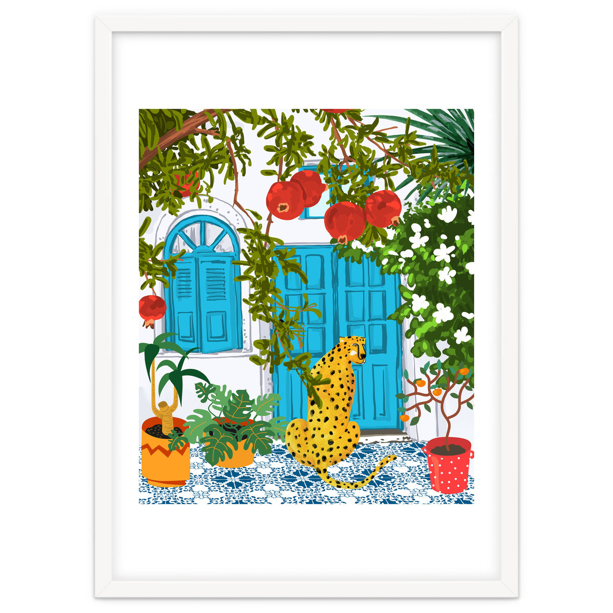 Cheetah Home, Morocco Architecture Illustration, Greece Cats Tropical Urban Jungle Pomegranate