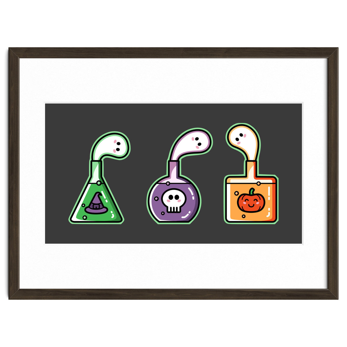 Kawaii Cute Halloween Potions - witches hat, skull, pumpkin, ghosts