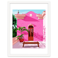 Pink Building Architecture | Pop Art Travel House Painting | Modern Bohemian Décor Spain Palace