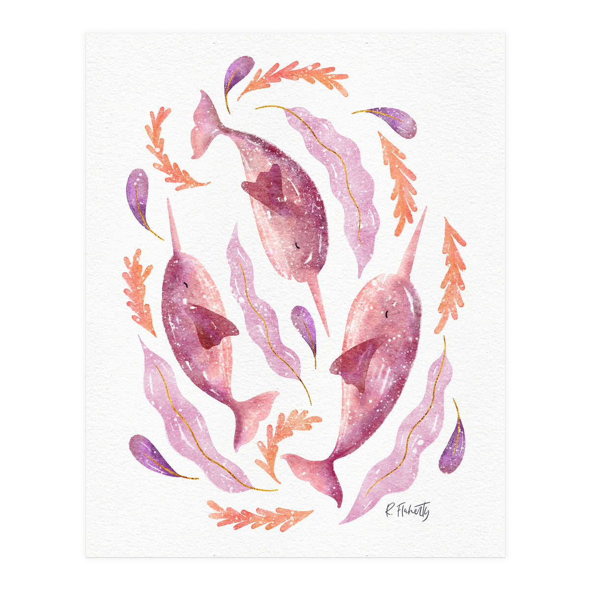 Swirling Narwhals | Pink (Print Only)