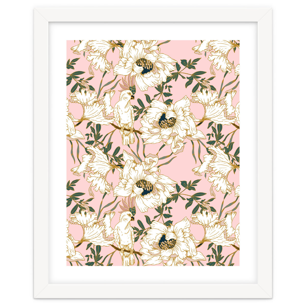 Exotic birds on flowers