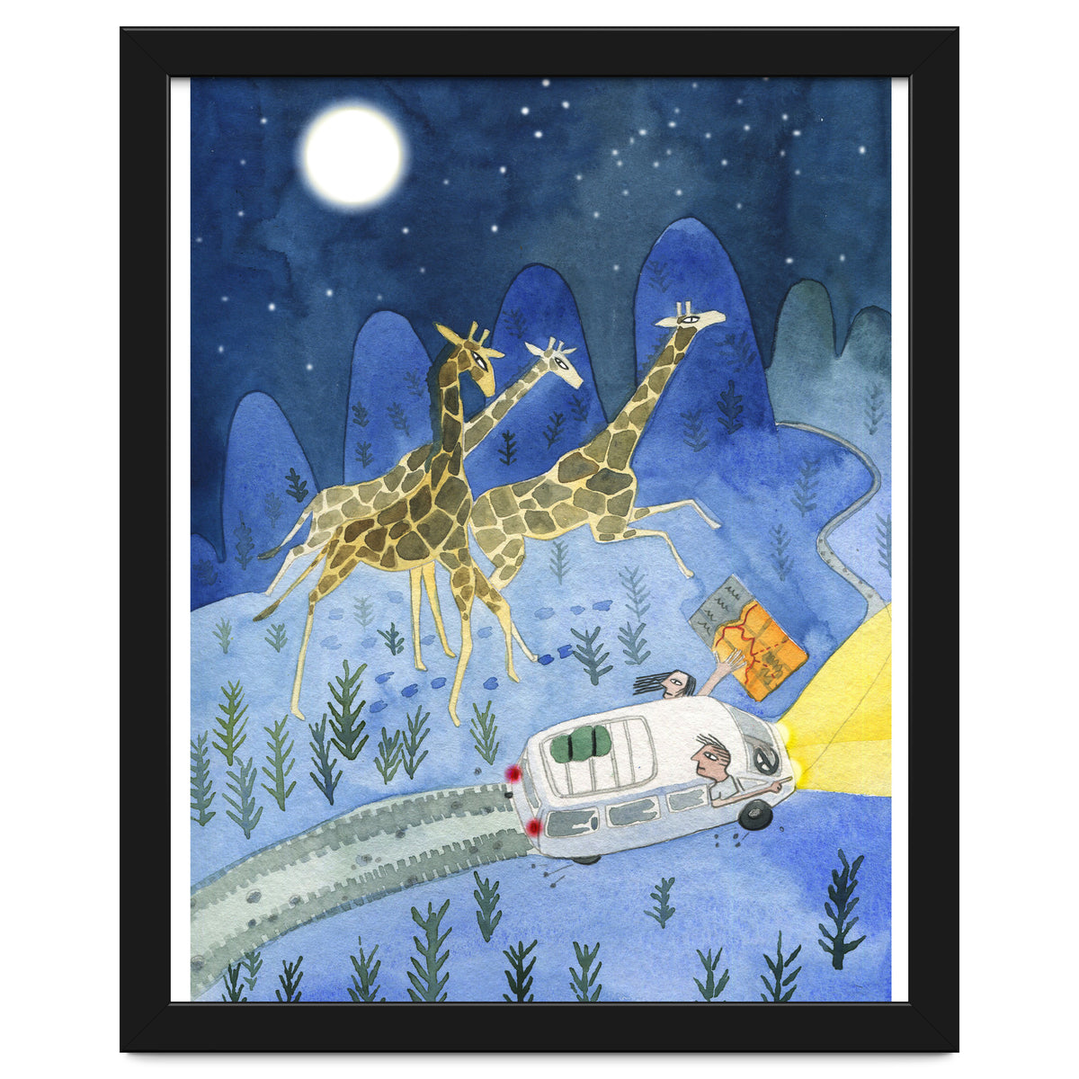 Giraffes In Moonlight