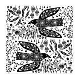 Doves And Flowers Black & White (Print Only) thumbnail