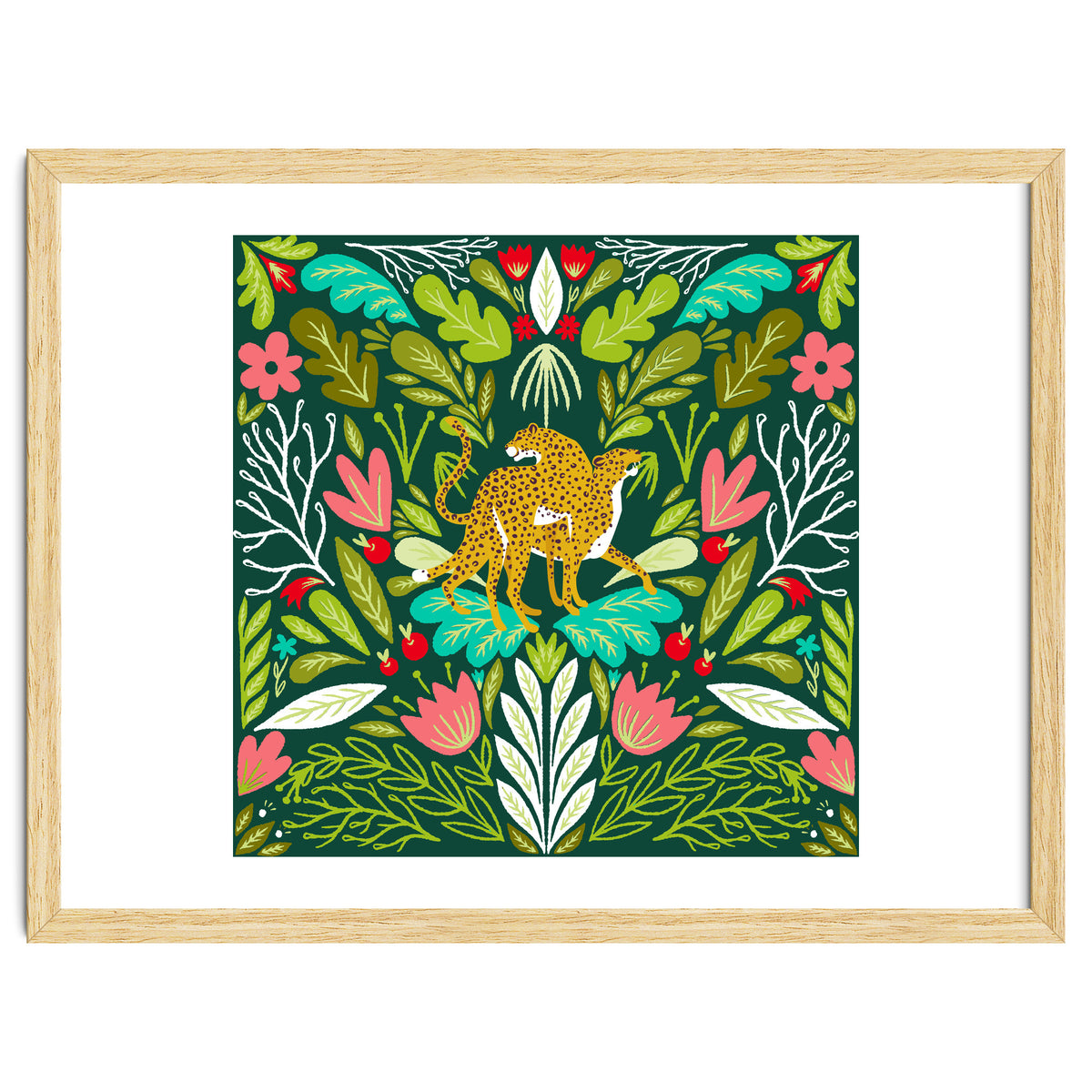 Cheetah Couple Illustration, Wild Cat Jungle Nature, Mandala Painting, Wildlife Tropical Tiger