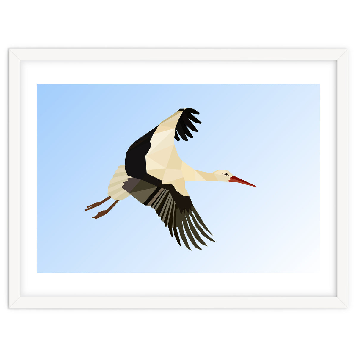 White Stork Bird Low Poly Art