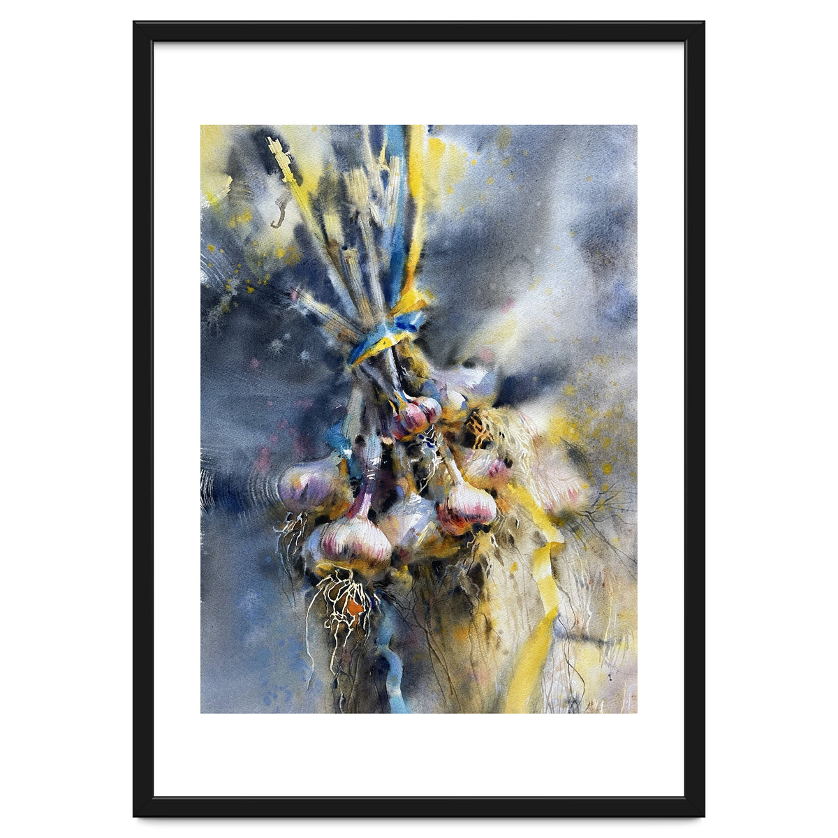 Garlic With Ribbon. Watercolor painting Still life