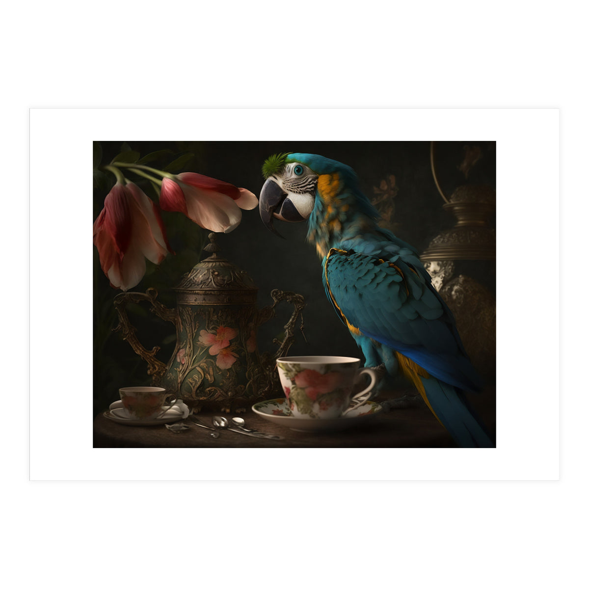 Parrot with a Tea Cup and Teapot (Print Only)