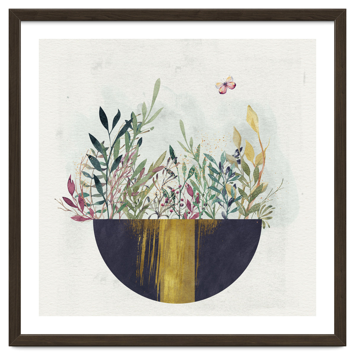 Flowers and leaves in a simple basket