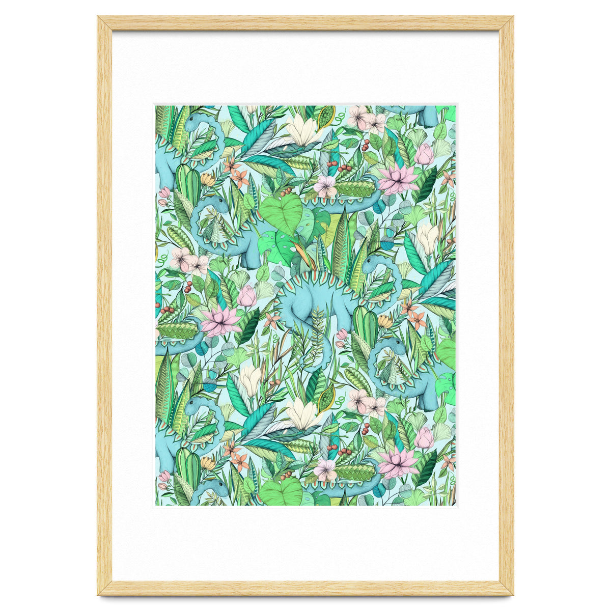 Improbable Botanical with Dinosaurs - soft pastels